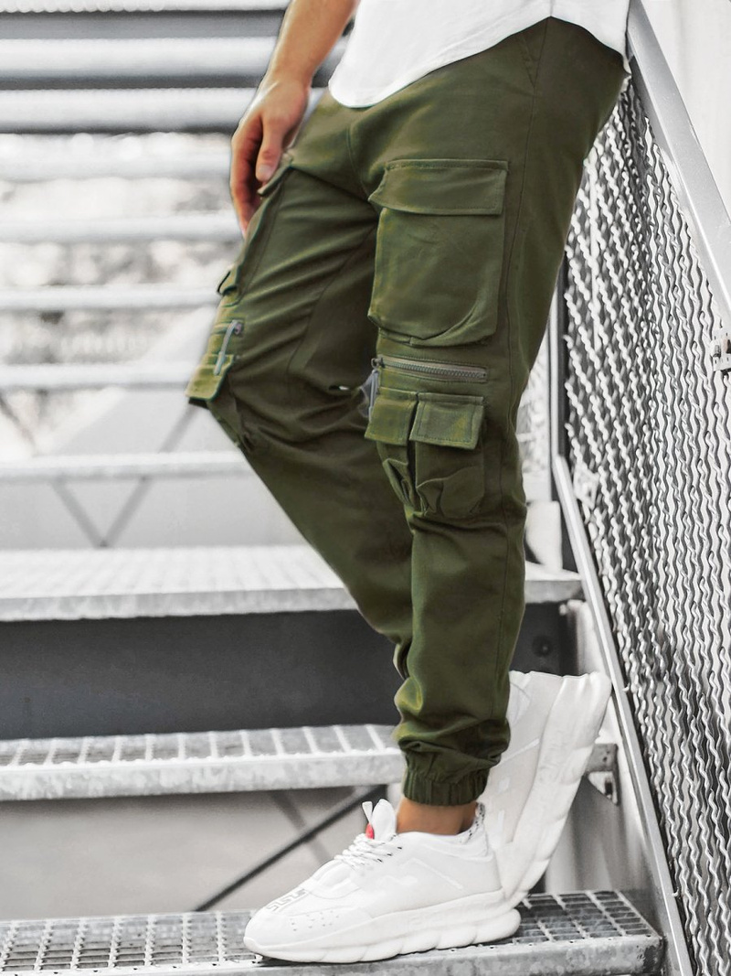 Muške chino jogger hlače Kaki OZONEE MACH/5011