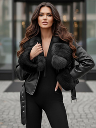 Ženska Kožna Jakna Crna OZONEE JS/61M8511/392AZ