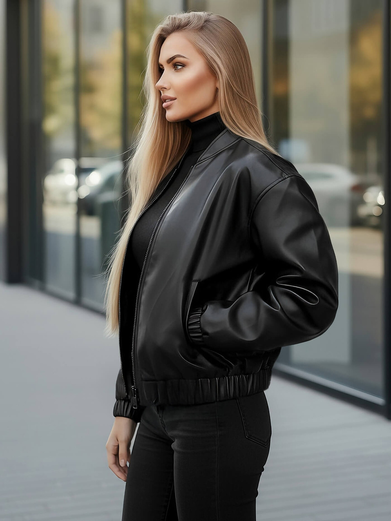 Ženska Kožna Jakna Crna OZONEE JS/11Z8281