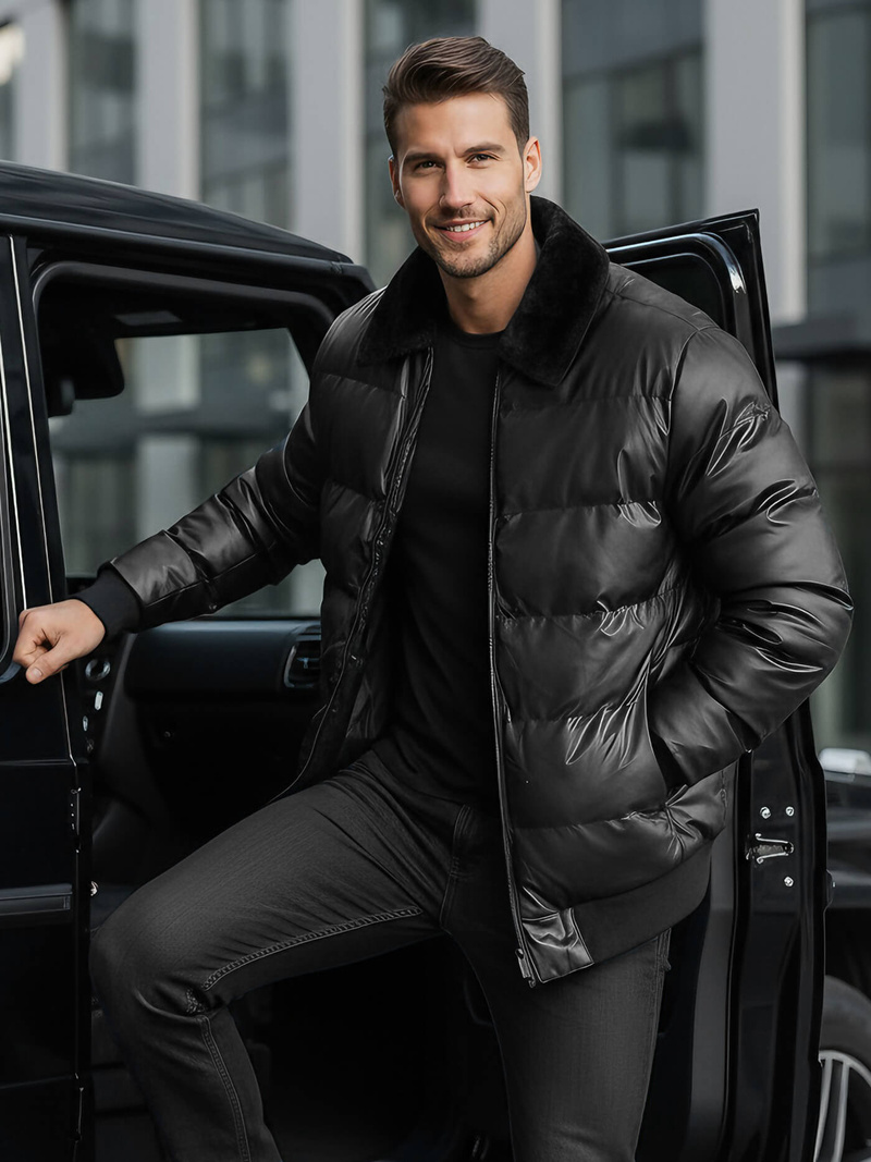 Muška kožna jakna crna OZONEE O/M795Z