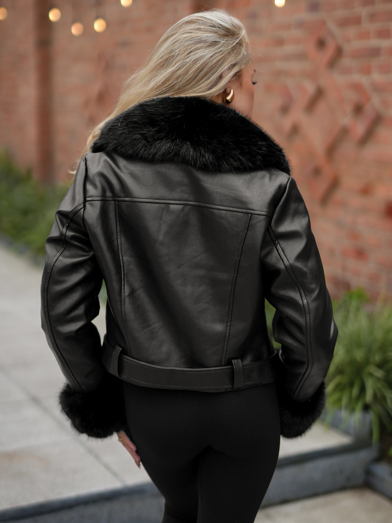 Ženska Kožna Jakna Crna OZONEE JS/61M8511/392A