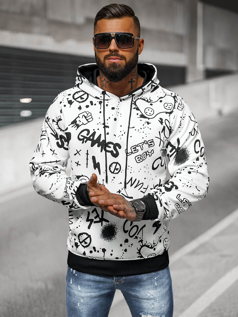 Muška dukserica s kapuljačom bijela OZONEE JS/8B1227/1