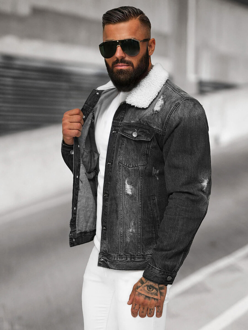 Muška traper jakna šerpa crna OZONEE NB/MJ502NZ