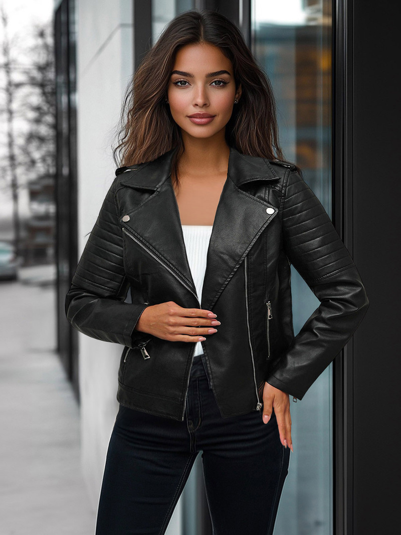 Ženska Kožna Jakna Crna OZONEE JS/11Z8097Z