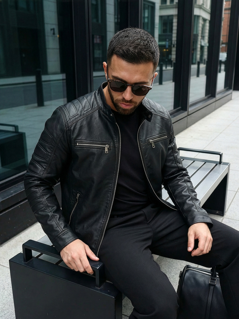 Muška kožna jakna crna OZONEE JS/11Z8138