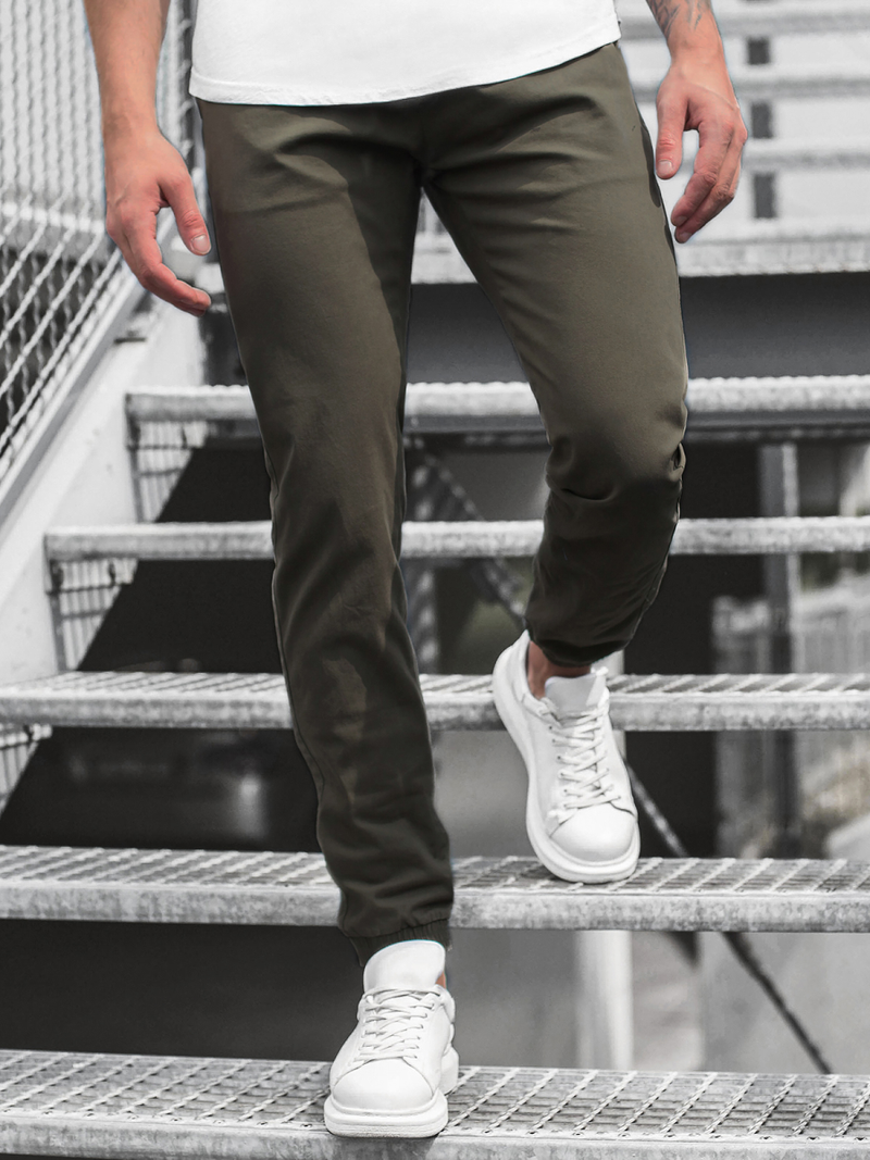 Muške chino jogger hlače Kaki OZONEE JB/JP1145/17