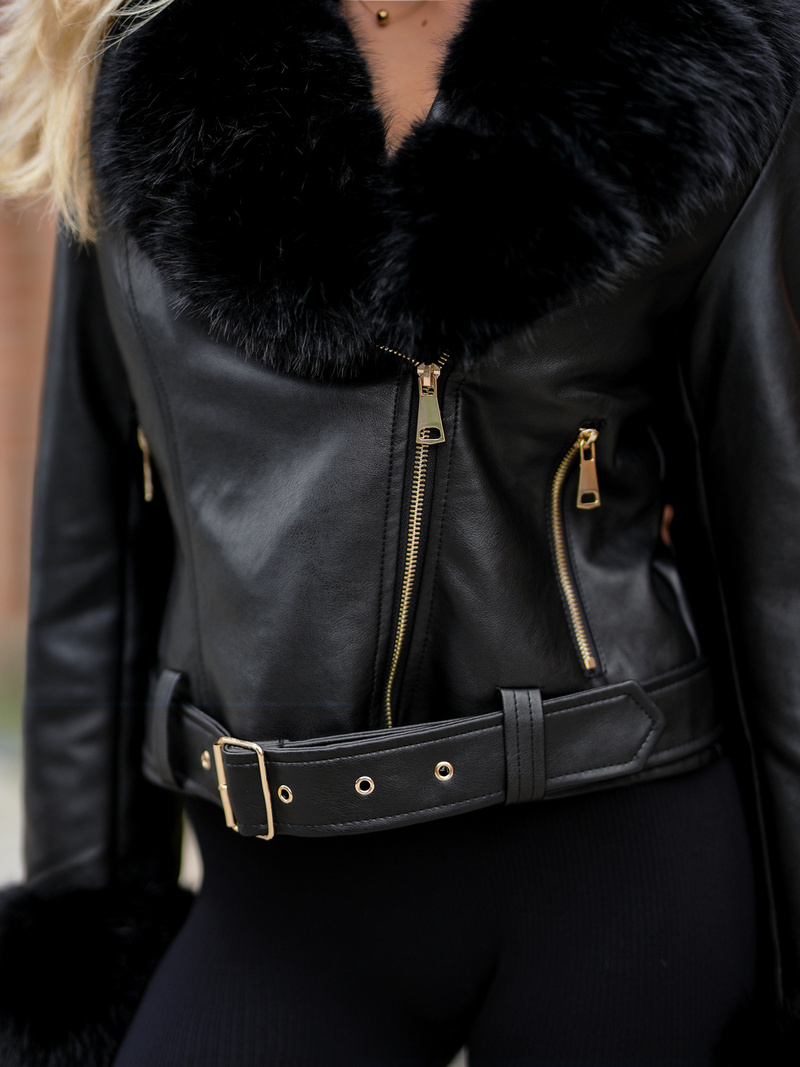 Ženska Kožna Jakna Crna OZONEE JS/61M8511/392A