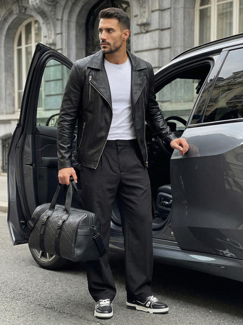 Muška kožna jakna crna OZONEE JS/11Z8067Z