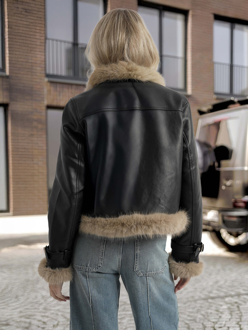 Ženska Kožna Jakna Crna OZONEE JS/61M8517/392