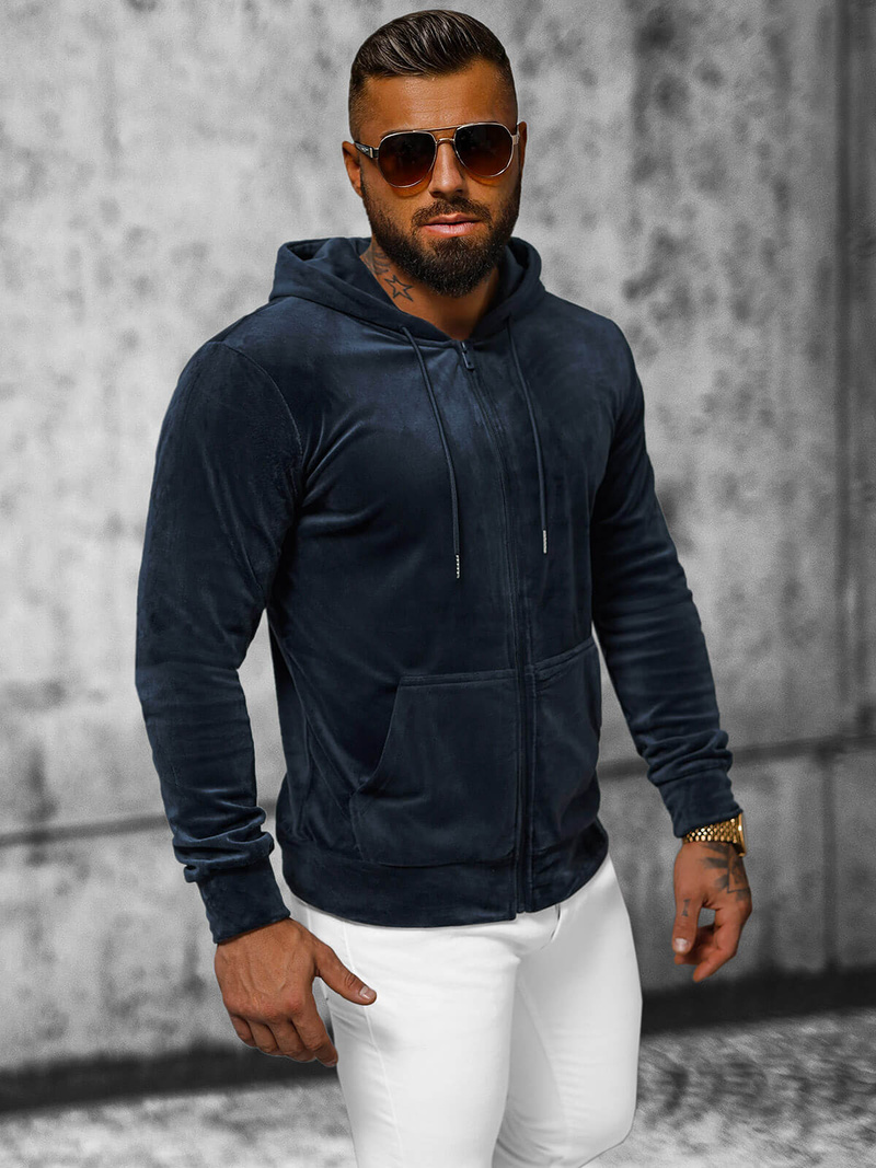 Muška od velura dukserica s kapuljačom modri OZONEE JS/8B1168/25