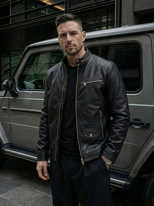 Muška kožna jakna crna OZONEE JS/11Z8021