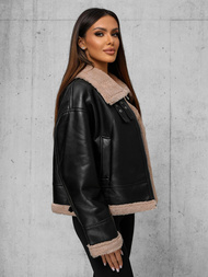 Ženska kožna jakna crno-bež OZONEE JS/11Z8176Z