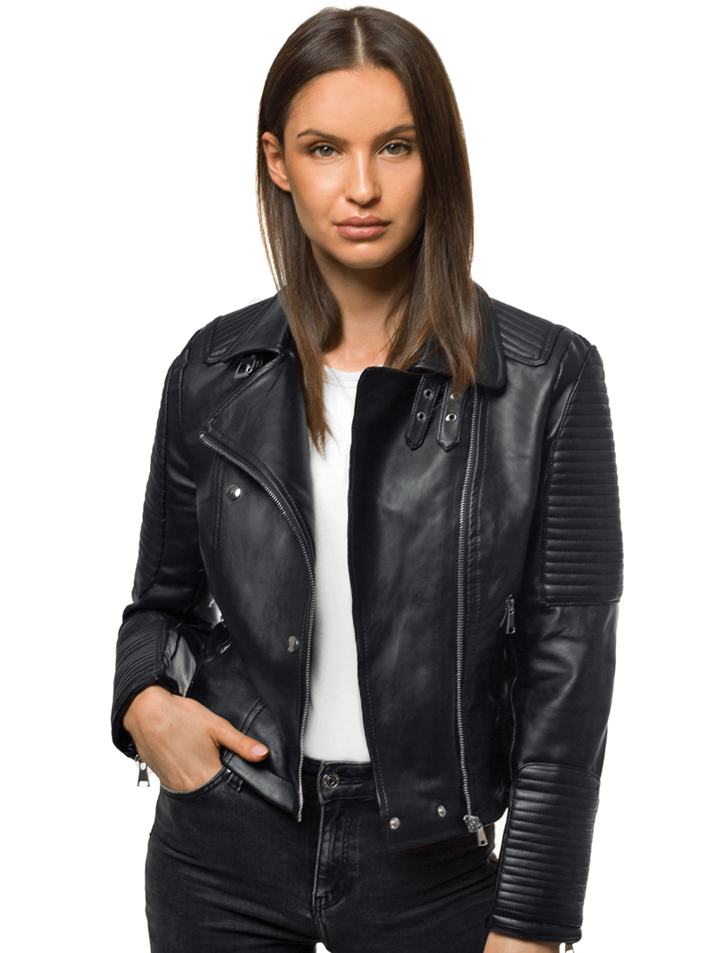 Ženska kožna jakna Crna OZONEE YD/BF5935303