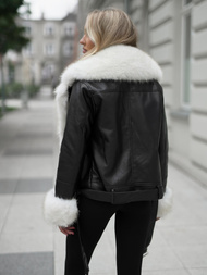 Ženska kožna jakna crno-bež OZONEE JS/61M8507/392BZ