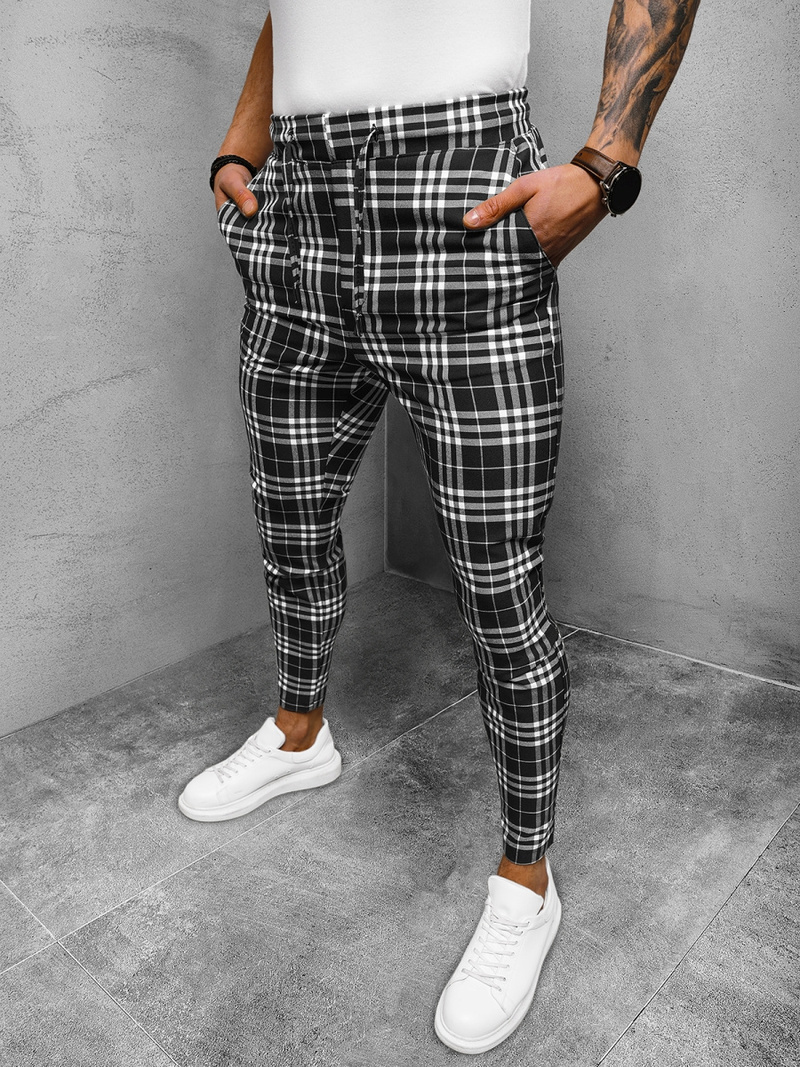 Muške Chino Hlače Crno-Bijele OZONEE DJ/2297/22