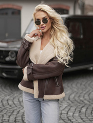 Ženska Kožna Jakna Čokolada OZONEE JS/61M8501/158Z