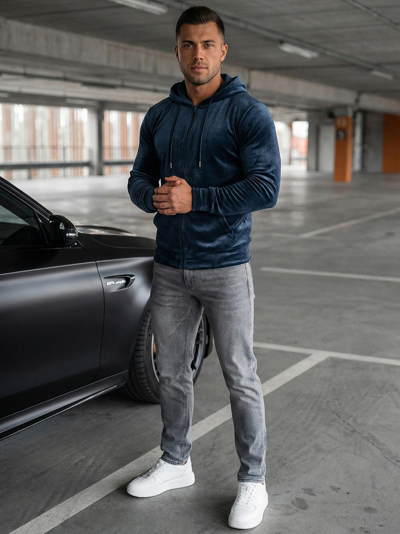 Muška od velura dukserica s kapuljačom modri OZONEE JS/8B1168/25Z