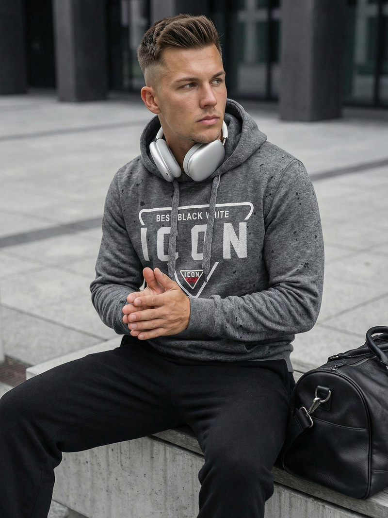 Muška dukserica s kapuljačom grafitna OZONEE JS/8B1737/5