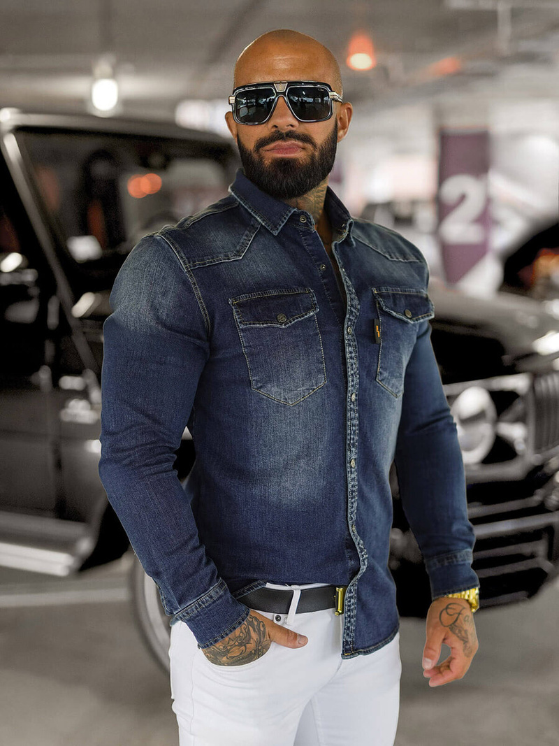 Muška traper košulja tamnoplava OZONEE O/51410