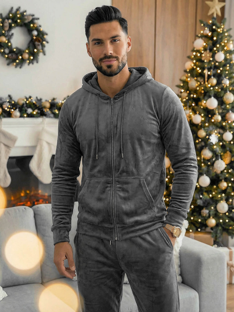 Muška trenirka od velura grafitna OZONEE JS/8C1169/6Z