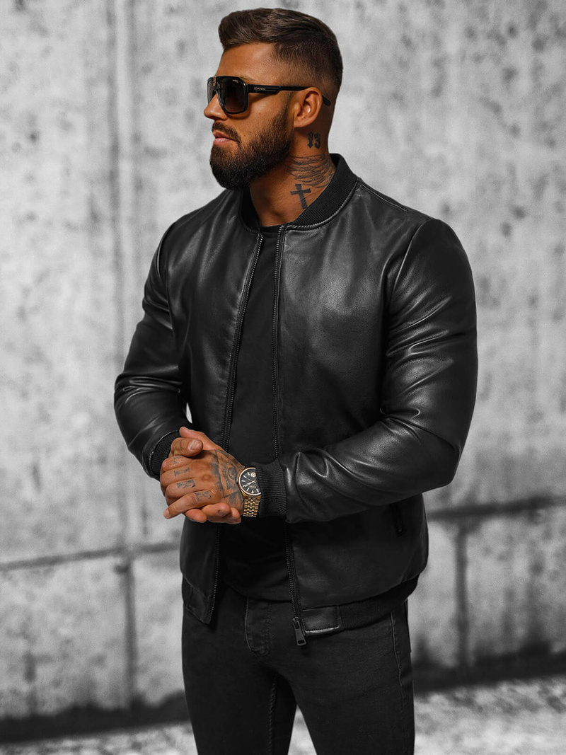 Muška kožna jakna crna OZONEE JS/11Z8107