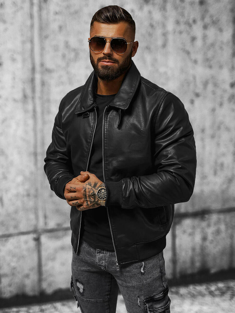 Muška kožna jakna crna OZONEE JB/JP1178Z