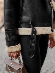 Ženska kožna jakna crno-bež OZONEE JS/11Z8177