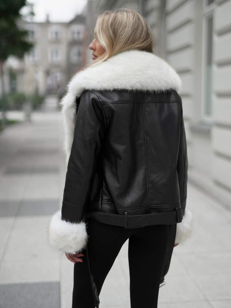 Ženska kožna jakna crno-bež OZONEE JS/61M8507/392BZ