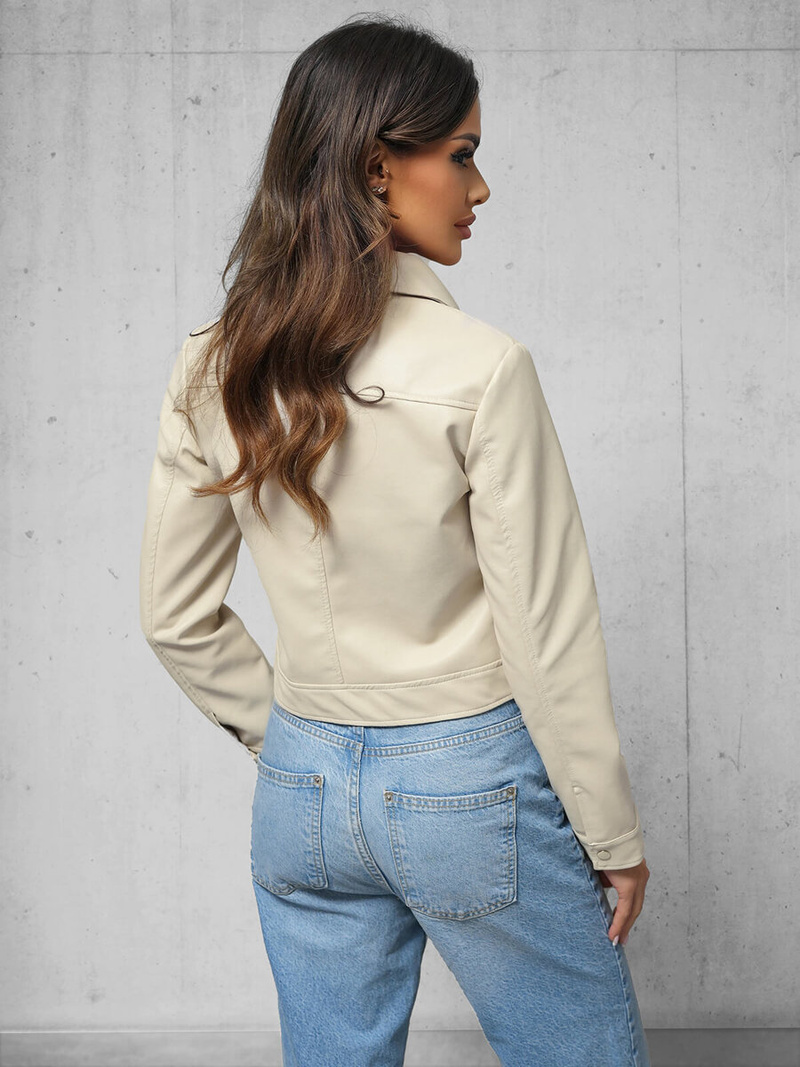 Ženska Kožna Jakna Bež OZONEE O/G117