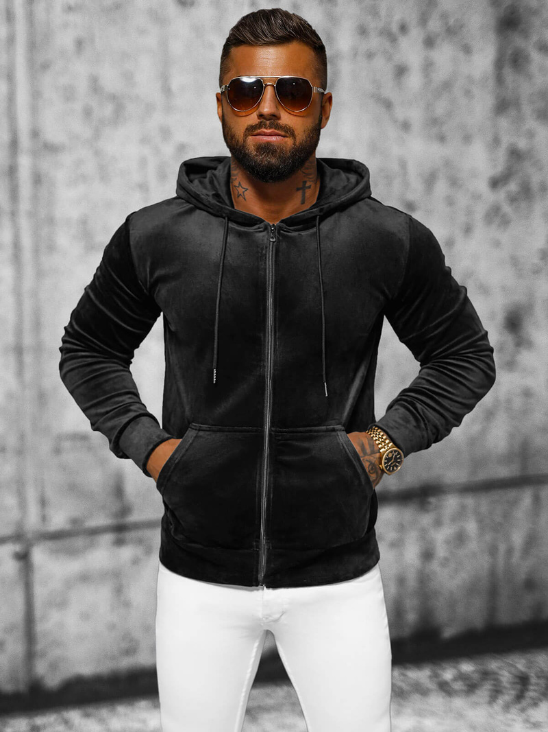 Muška od velura dukserica s kapuljačom crna OZONEE JS/8B1168/3