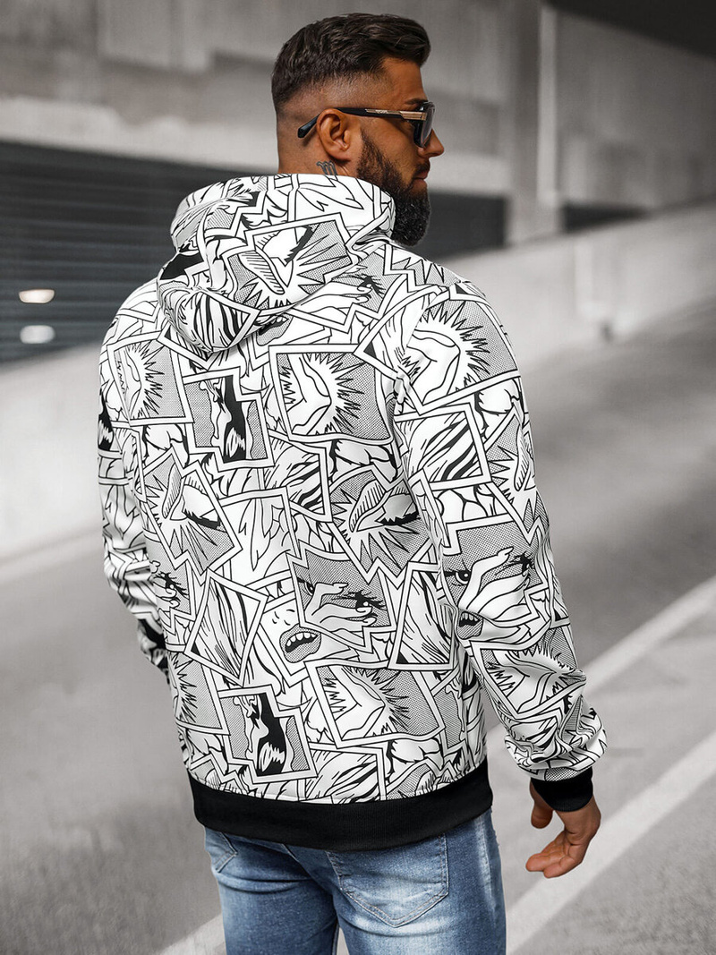 Muška dukserica s kapuljačom bijela OZONEE JS/8B1256/1