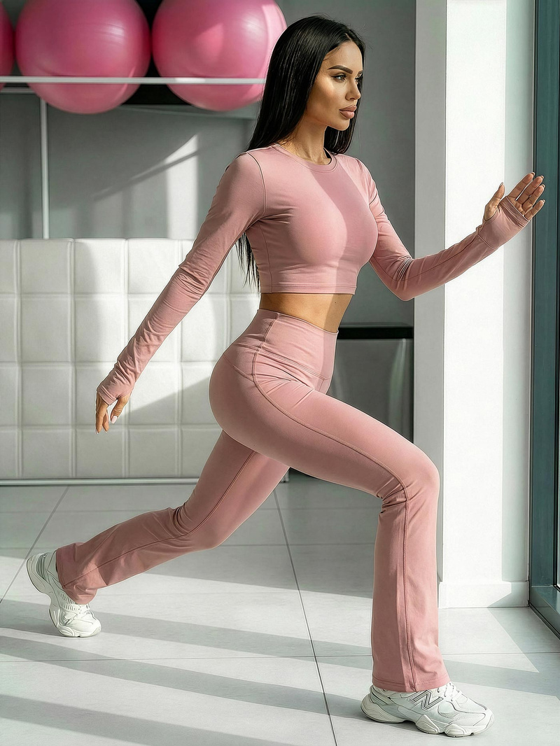 Ženske sportske tajice sa širokim nogama puder ružičasta OZONEE JS/17K588/7Z