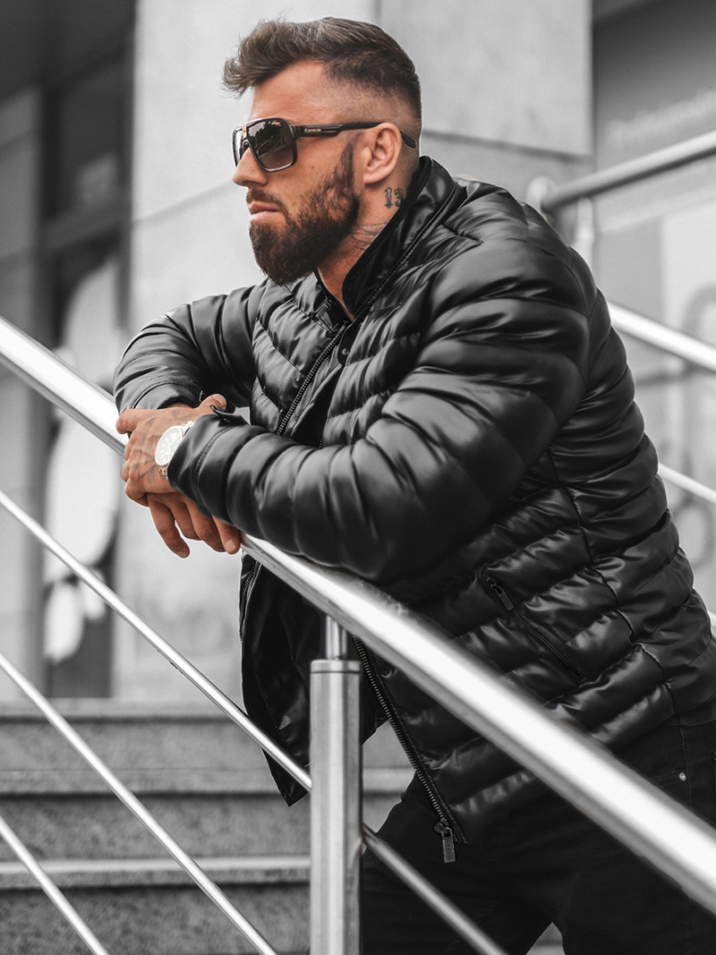 Muška kožna jakna crna OZONEE O/M796