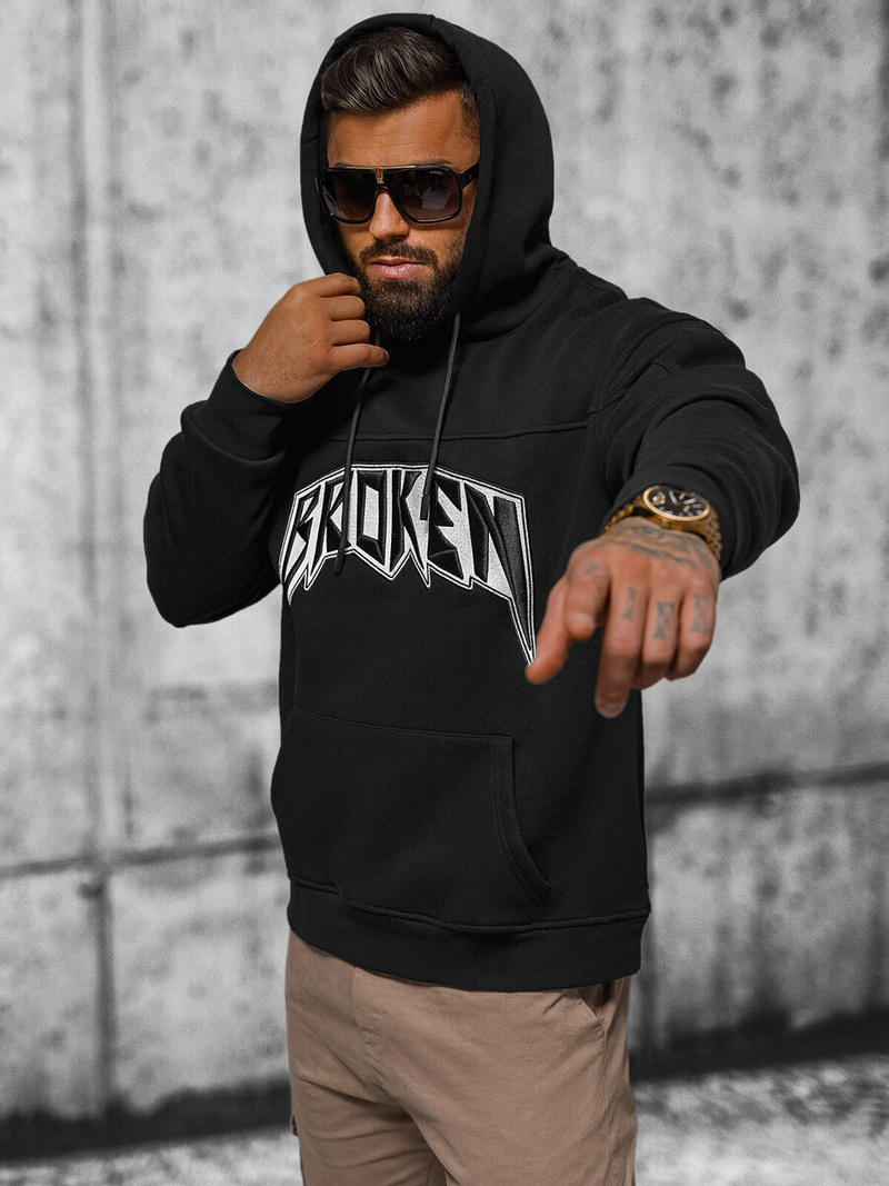 Dukserica s kapuljačom crna OZONEE O/SWE23019