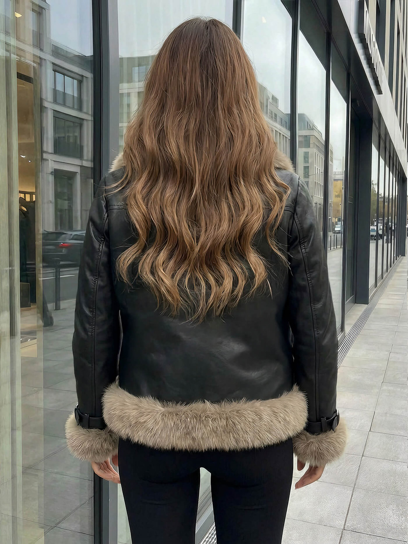 Ženska Kožna Jakna Crna OZONEE JS/61M8517/392Z