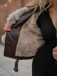 Ženska Kožna Jakna Čokolada OZONEE JS/61M8511/158