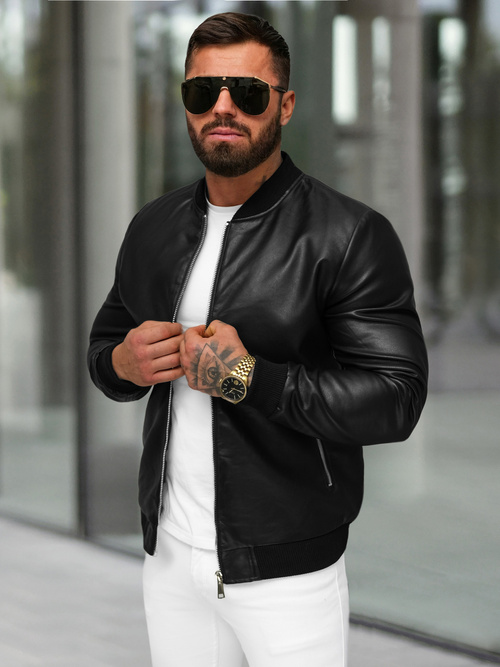 Muška kožna jakna crna OZONEE JS/11Z8107