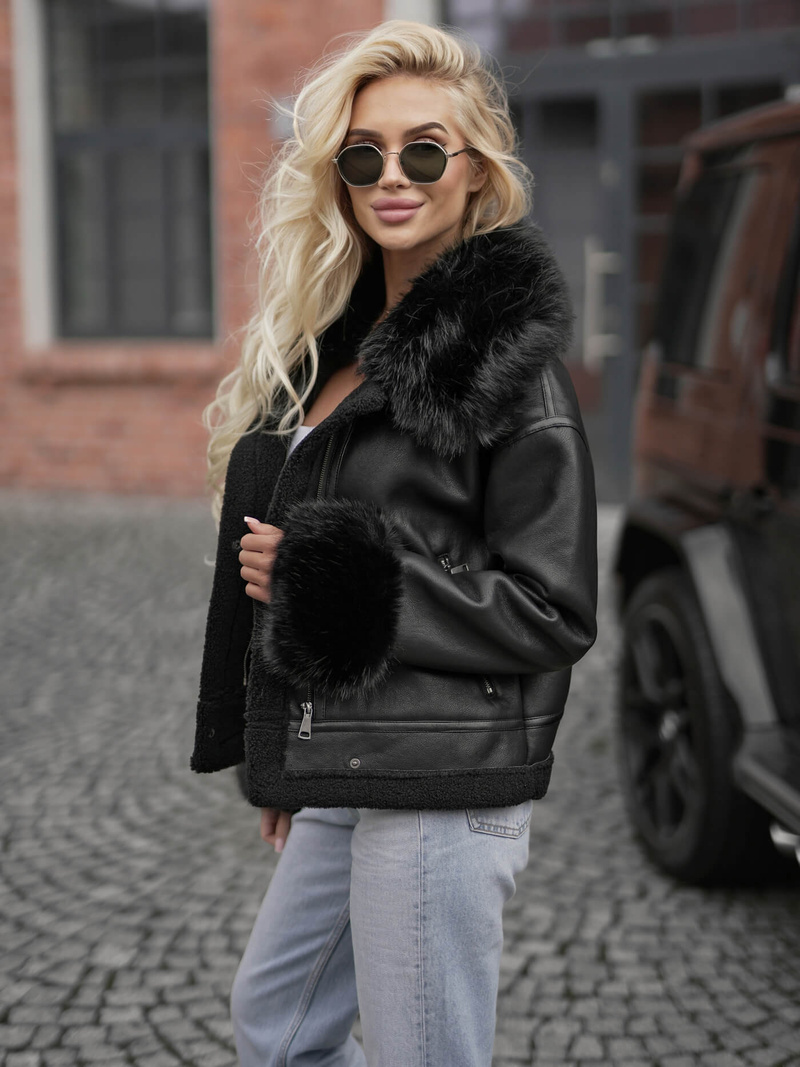 Ženska Kožna Jakna Crna OZONEE JS/61M8505/392Z