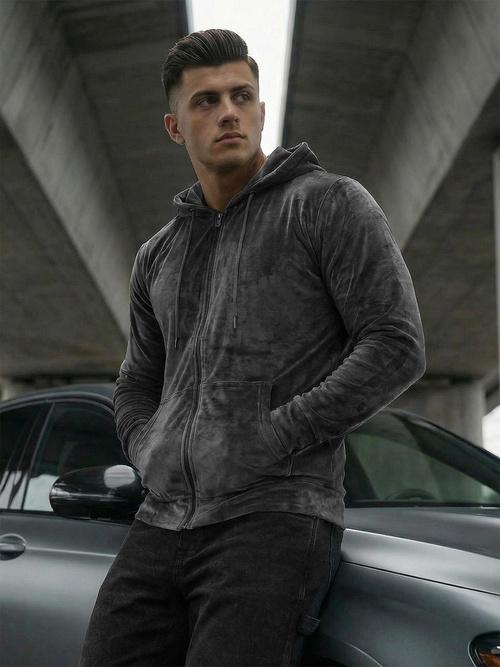 Muška od velura dukserica s kapuljačom grafitna OZONEE JS/8B1168/6Z