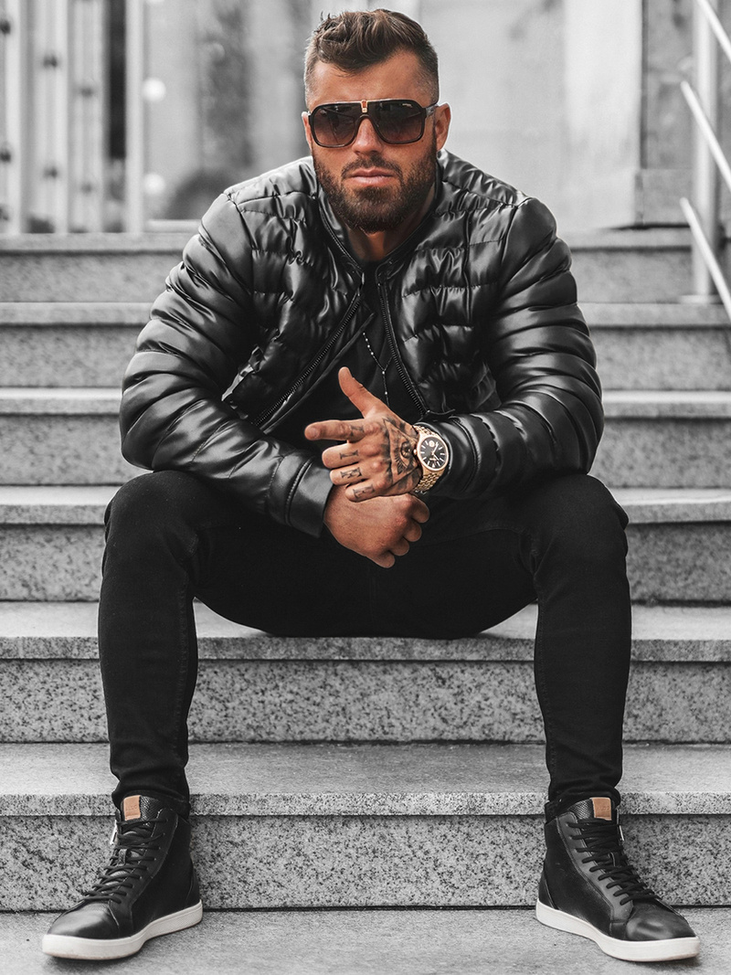 Muška kožna jakna crna OZONEE O/M796