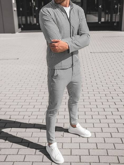 Muški komplet - jakna i chino hlače Crno-bijeli OZONEE DJ/5621